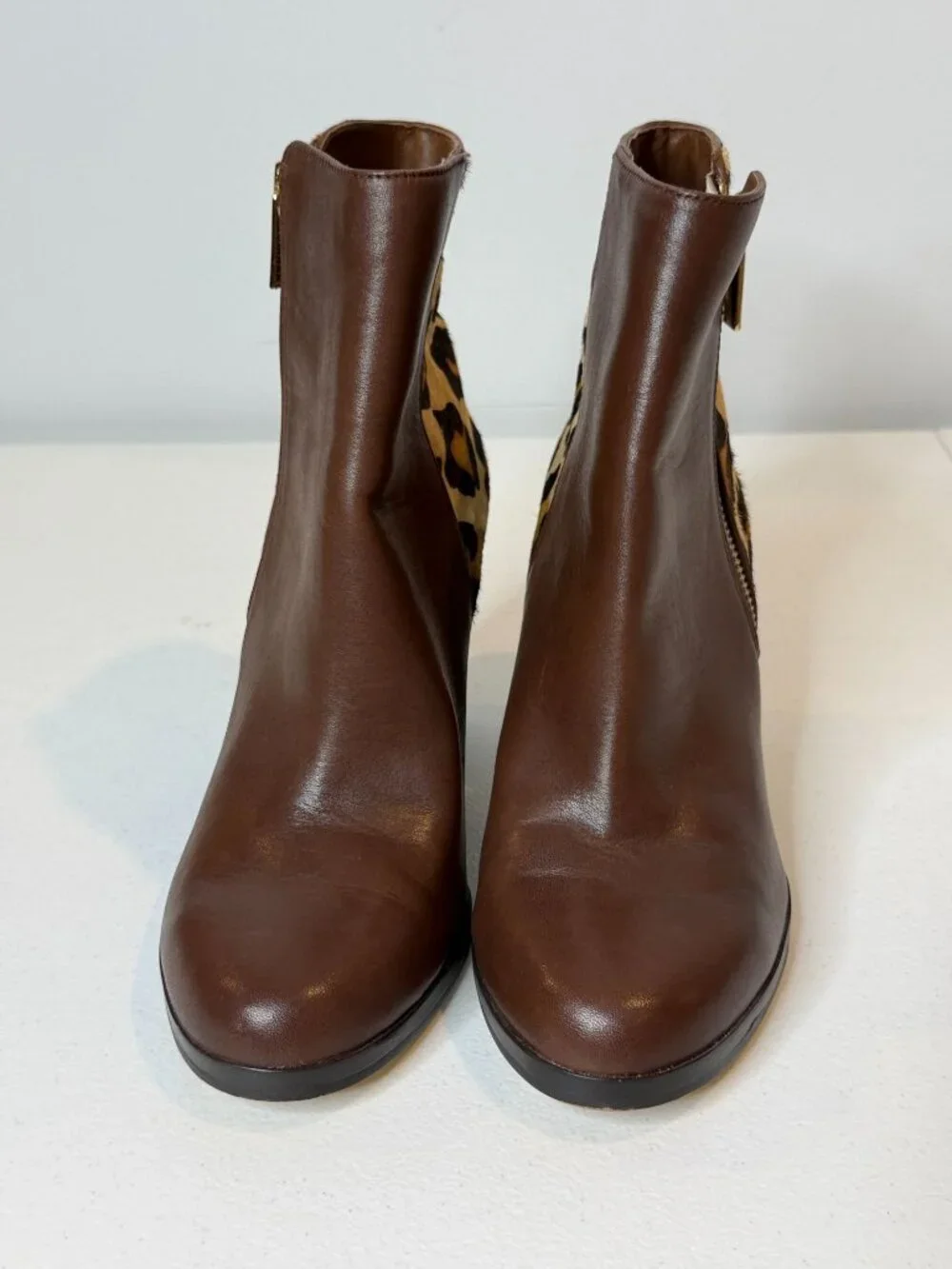 Michael Kors Brown Leather Leopard Calf Hair Ankle Boots 6.5
